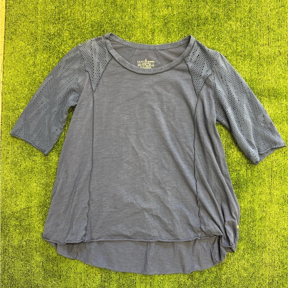 Neon Buddha Blue-Gray tunic Top with mesh sleeves, size PM